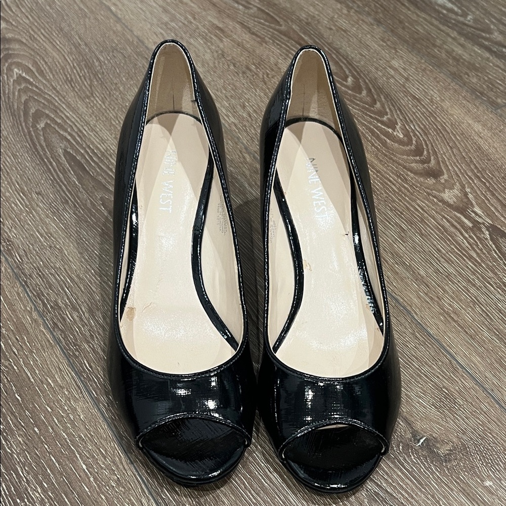 Nine West Black Patent Peep-Toe Heels